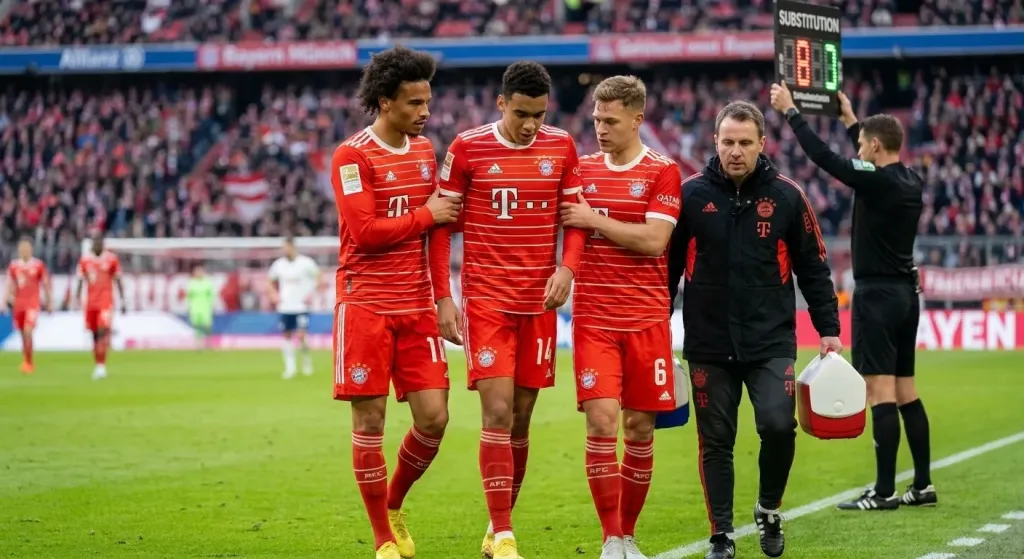 Musiala collapses in Bayern's friendly against Leipzig but walks off under his own power