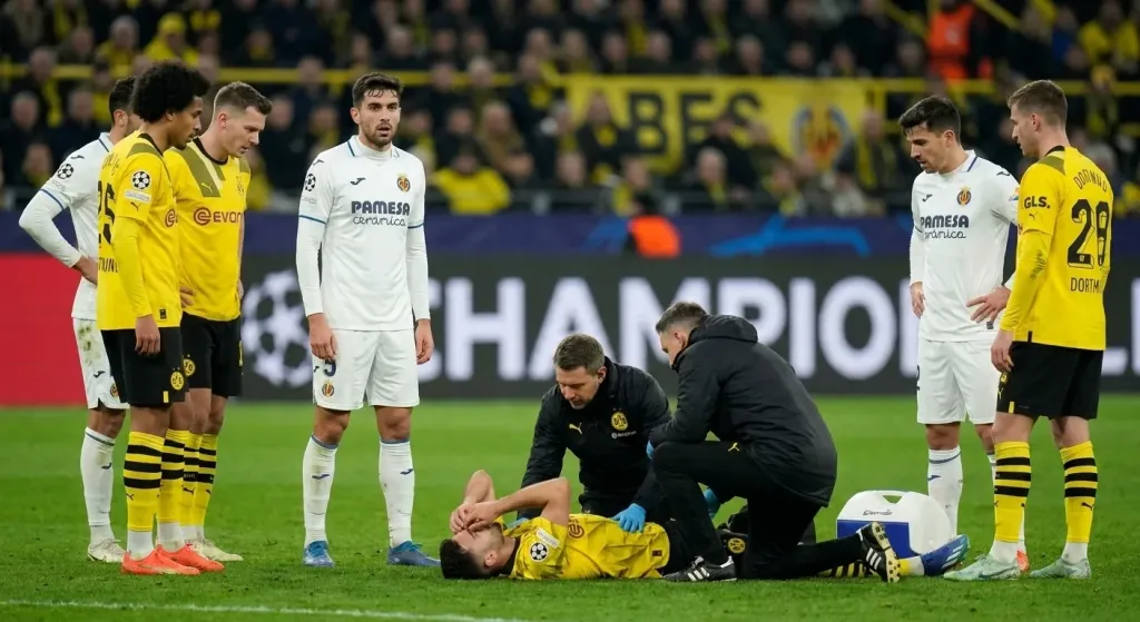 Konstantinos Karetsas collapses on Champions League debut for Borussia Dortmund against Villarreal