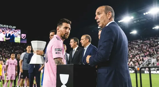 Messi points at Don Garber after Cup title